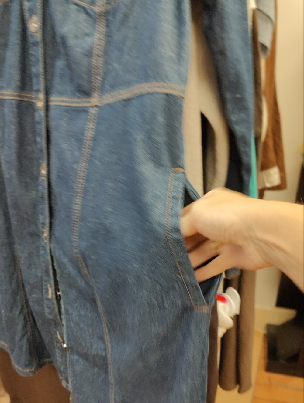 Frye Blue Denim Button-Front Long Sleeve Dress - Picture 6 of 7